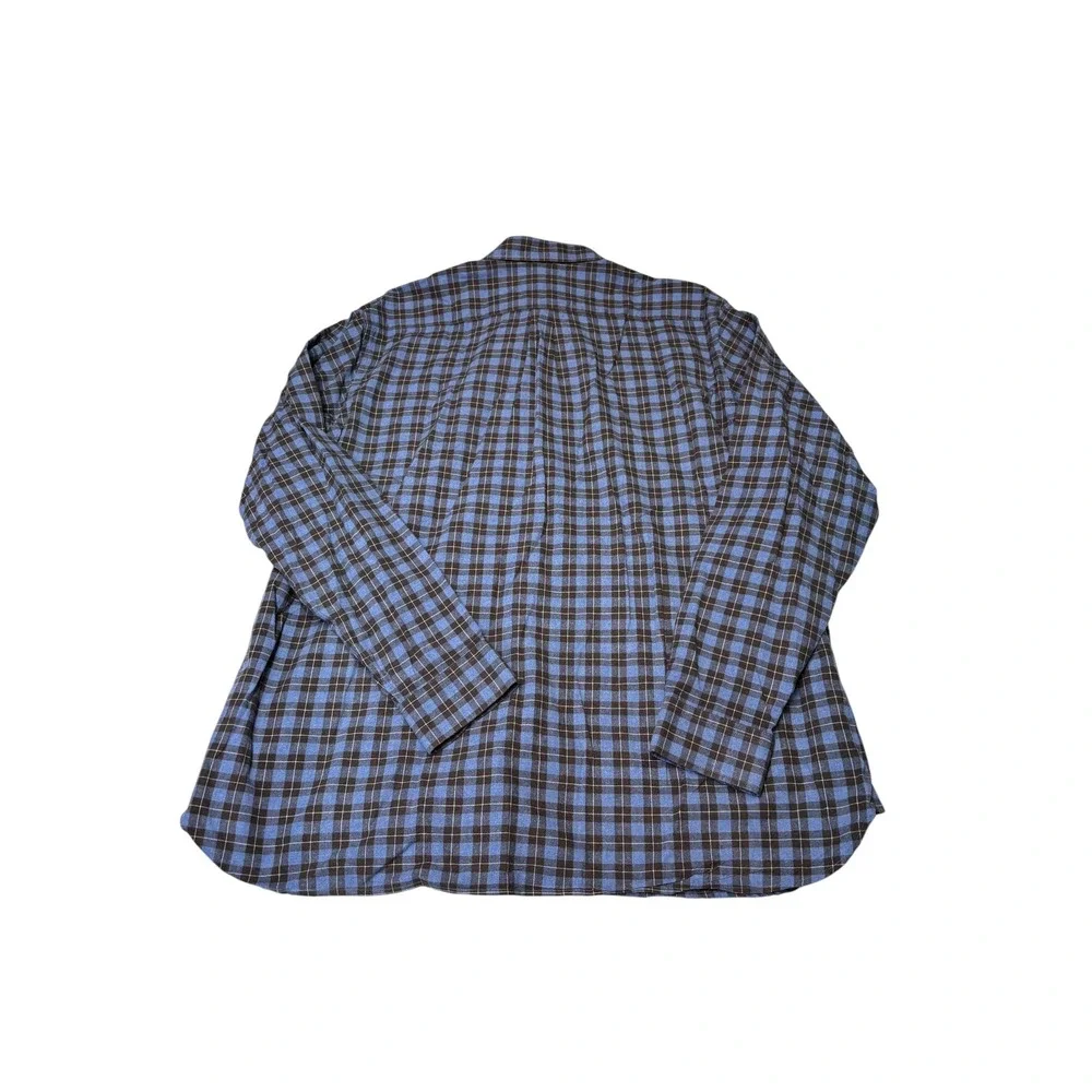 Alan Paine Mens XXL Blue Brown Plaid Long‎ Sleeve 100% Cotton Button Down Shirt